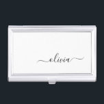 Black White Modern Script Girly Monogram Name Business Card Holder<br><div class="desc">Black and White Simple Script Monogram Name Business Card Holder. This makes the perfect sweet 16 birthday,  wedding,  bridal shower,  anniversary,  baby shower or bachelorette party gift for someone that loves glam luxury and chic styles.</div>
