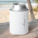 Black White Modern Script Girly Monogram Name Can Cooler<br><div class="desc">Black and White Simple Script Elegant Birthday or Bachelorette Party Can Coolers. These Wedding,  Bridal Shower or Birthday Party Can Coolers can be customised to include your first name. Please contact the designer for customised matching items.</div>