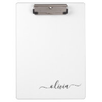 Black White Modern Script Girly Monogram Name