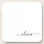Black White Modern Script Girly Monogram Name Coaster<br><div class="desc">Black and White Simple Script Monogram Name Paper Coasters. This makes the perfect graduation,  birthday,  wedding,  bridal shower,  anniversary,  baby shower or bachelorette party gift for someone that loves glam luxury and chic styles.</div>
