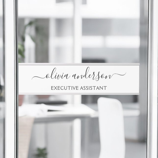 Black White Modern Script Girly Monogram Name Door Sign (Creator Uploaded)