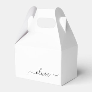 Black White Modern Script Girly Monogram Name Favour Box