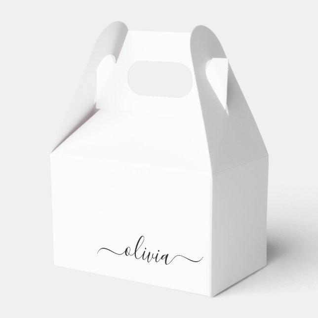 Black White Modern Script Girly Monogram Name Favour Box (Front Side)
