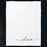 Black White Modern Script Girly Monogram Name Fleece Blanket<br><div class="desc">Black and White Simple Script Monogram Name and Initial Fleece Blanket. This makes the perfect sweet 16 birthday,  wedding,  bridal shower,  anniversary,  baby shower or bachelorette party gift for someone that loves glam luxury and chic styles.</div>