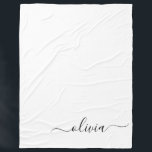 Black White Modern Script Girly Monogram Name Fleece Blanket<br><div class="desc">Black and White Simple Script Monogram Name and Initial Fleece Blanket. This makes the perfect sweet 16 birthday,  wedding,  bridal shower,  anniversary,  baby shower or bachelorette party gift for someone that loves glam luxury and chic styles.</div>