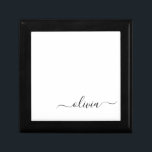 Black White Modern Script Girly Monogram Name Gift Box<br><div class="desc">Black and White Simple script Monogram Name Jewellery Keepsake Box. This makes the perfect graduation,  birthday,  wedding,  bridal shower,  anniversary,  baby shower or bachelorette party gift for someone that loves glam luxury and chic styles.</div>