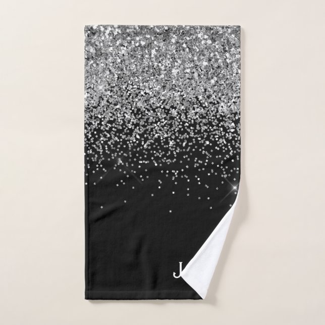 Black White Modern Script Girly Monogram Name Hand Towel (Hand Towel)
