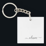Black White Modern Script Girly Monogram Name Key Ring<br><div class="desc">Black and White Simple Script Monogram Name Keychain. This makes the perfect sweet 16 birthday,  wedding,  bridal shower,  anniversary,  baby shower or bachelorette party gift for someone that loves glam luxury and chic styles.</div>