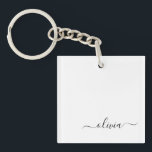 Black White Modern Script Girly Monogram Name Key Ring<br><div class="desc">Black and White Simple Script Monogram Name Keychain. This makes the perfect sweet 16 birthday,  wedding,  bridal shower,  anniversary,  baby shower or bachelorette party gift for someone that loves glam luxury and chic styles.</div>