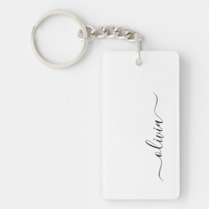 Black White Modern Script Girly Monogram Name Key Ring