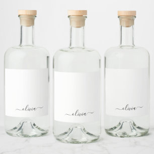 Black White Modern Script Girly Monogram Name Liquor Bottle Label
