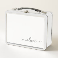 Black White Modern Script Girly Monogram Name