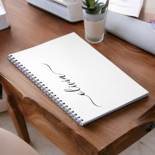 Black White Modern Script Girly Monogram Name Notebook
