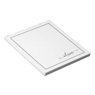 Black White Modern Script Girly Monogram Name Notepad