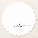Black White Modern Script Girly Monogram Name Paper Coaster<br><div class="desc">Black and White Simple Script Monogram Name Paper Coasters. This makes the perfect graduation,  birthday,  wedding,  bridal shower,  anniversary,  baby shower or bachelorette party gift for someone that loves glam luxury and chic styles.</div>