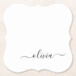 Black White Modern Script Girly Monogram Name Paper Coaster<br><div class="desc">Black and White Simple Script Monogram Name Paper Coasters. This makes the perfect graduation,  birthday,  wedding,  bridal shower,  anniversary,  baby shower or bachelorette party gift for someone that loves glam luxury and chic styles.</div>