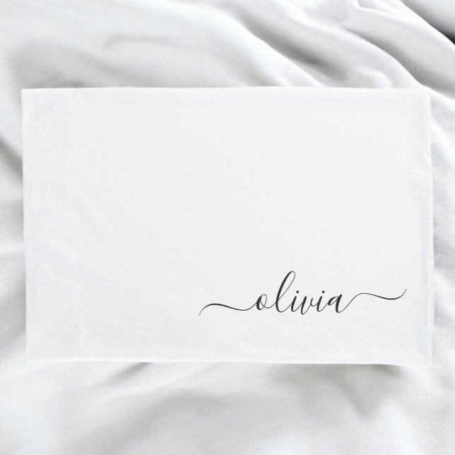 Black White Modern Script Girly Monogram Name Pillowcase (Creator Uploaded)