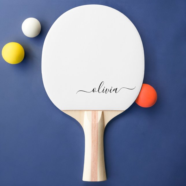 Black White Modern Script Girly Monogram Name Ping Pong Paddle (Creator Uploaded)