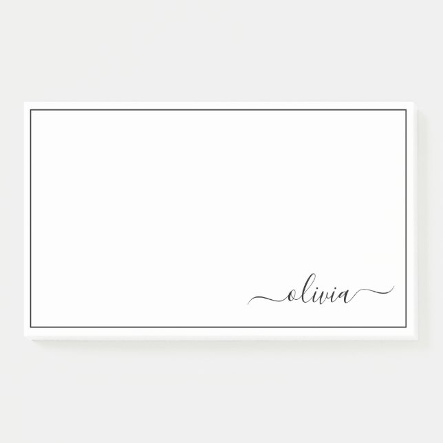 Black White Modern Script Girly Monogram Name Post-it Notes (Front)