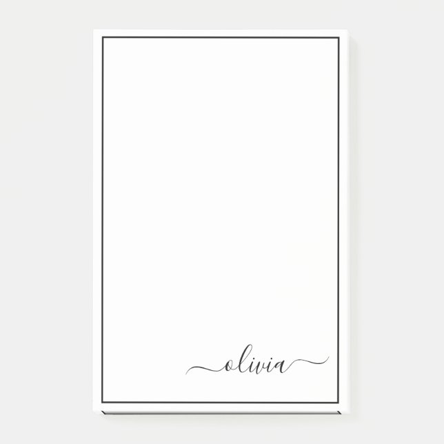 Black White Modern Script Girly Monogram Name Post-it Notes (Front)