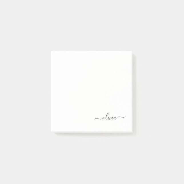 Black White Modern Script Girly Monogram Name Post-it Notes (Front)