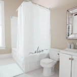 Black White Modern Script Girly Monogram Name Shower Curtain<br><div class="desc">Black and White Monogram Name Bathroom Shower Curtain. This makes the perfect sweet 16 birthday,  wedding,  bridal shower,  anniversary,  baby shower or bachelorette party gift for someone that loves glam luxury and chic styles.</div>