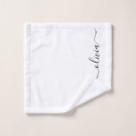 Black White Modern Script Girly Monogram Name Wash Cloth<br><div class="desc">Black and White Simple Script Monogram Name Bathroom Towel. This makes the perfect sweet 16 birthday,  wedding,  bridal shower,  anniversary,  baby shower or bachelorette party gift for someone that loves glam luxury and chic styles.</div>