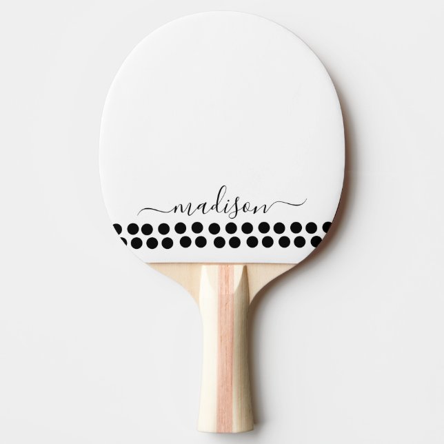 Black White Modern Script Monogram Name Ping Pong Paddle (Front)