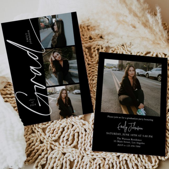 Black & White Modern Script Photo Graduation Invitation (Creator Uploaded)