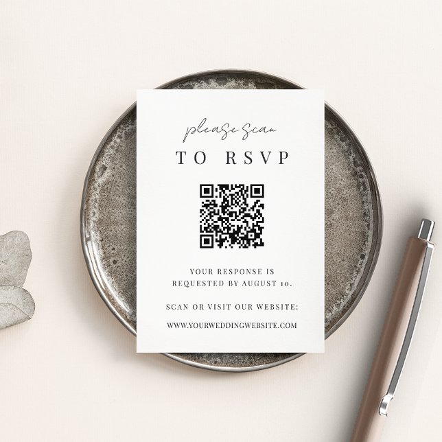 Black & White Modern Script QR Code Wedding RSVP Enclosure Card (Creator Uploaded)