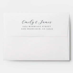 Black White Modern Script Wedding Return Address Envelope