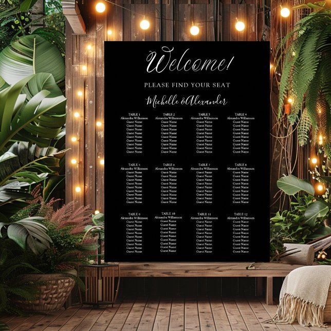 Black white modern script wedding seating chart (Creator Uploaded)