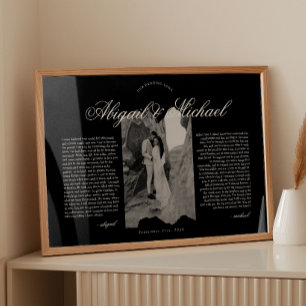 Black & White Modern Script Wedding Vows w/ Photo Poster