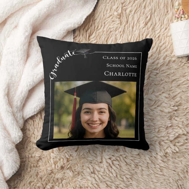 Black white modern simple photo Graduate Cushion (Blanket)