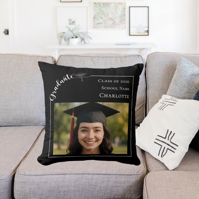 Black white modern simple photo Graduate Cushion (Creator Uploaded)