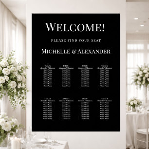 Black white modern simple wedding seating chart