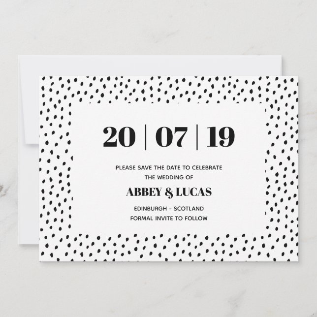 Black & White Modern Spot Wedding Save the Date (Front)