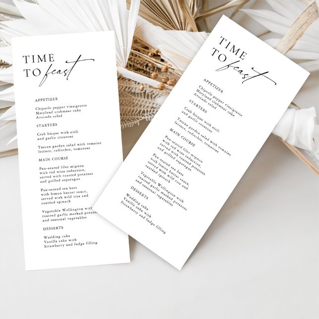 Black & White Modern "Time To Feast" Wedding Menu (Creator Uploaded)