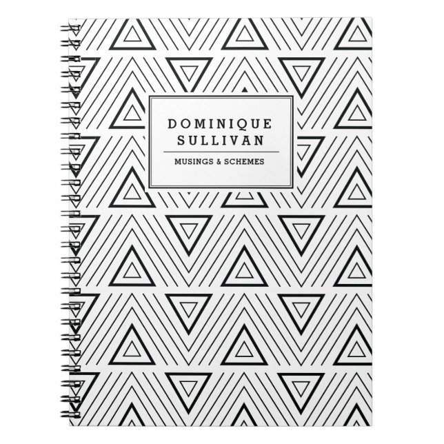 Black & White Modern Triangles Pattern Notebook (Front)