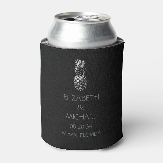 Black white Modern Tropical Pineapple  Wedding     Can Cooler (Can Front)
