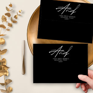 Black White Modern Typography Minimalist Wedding Envelope