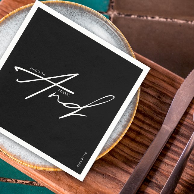 Black White Modern Typography Minimalist Wedding Napkin (Creator Uploaded)