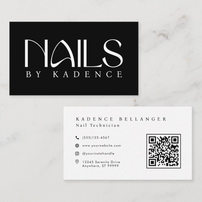 Black White Modern Typography Nails Business Card (Front/Back)