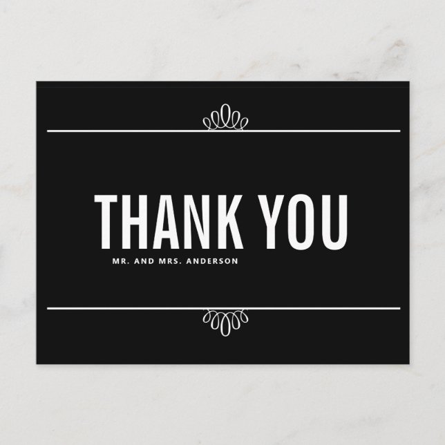 Black White Modern Typography Thank You Postcard (Front)
