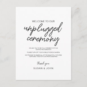 Black & White Modern Unplugged Wedding Sign Postcard