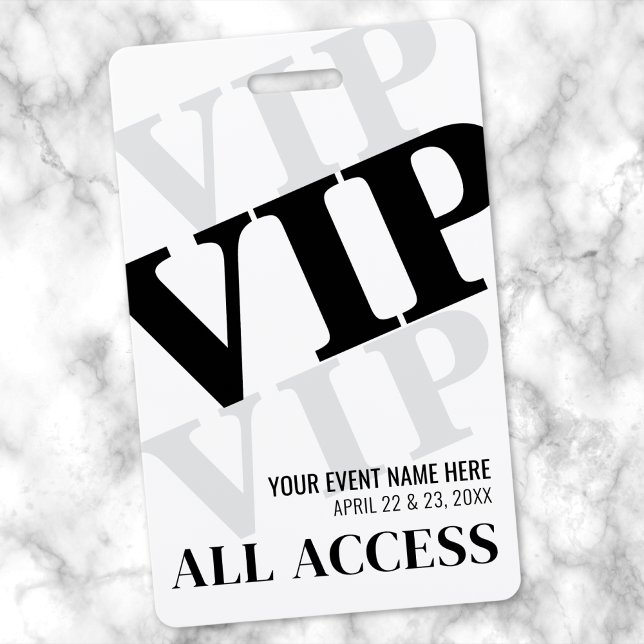 Black White Modern VIP Event ID Badge (Black White Simple VIP Event Badge)