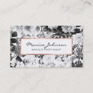 Black white modern watercolor country floral busin business card