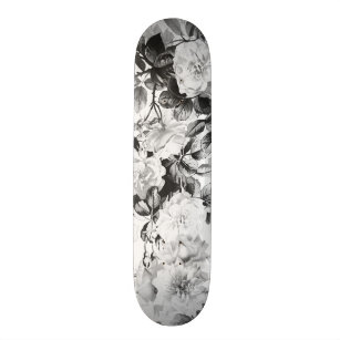 Black white modern watercolor country floral skateboard