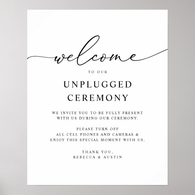 Black & White Modern Wedding Unplugged Ceremony Poster (Front)