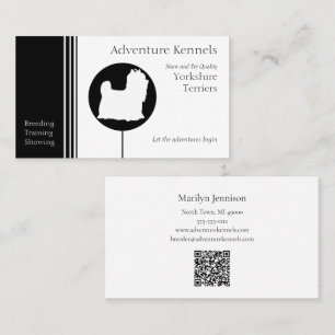 Black White Modern Yorkshire Terrier Silhouette Business Card